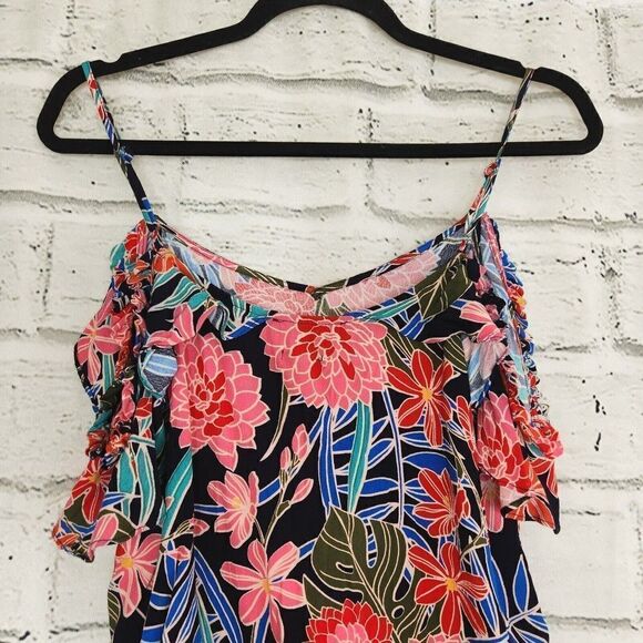 Miss Me Women's Multicolored Floral cold shoulder Cropped Top Small Tropical - Picture 4 of 12